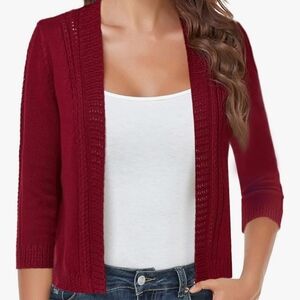 Women's Burgundy Open-Front Sweater